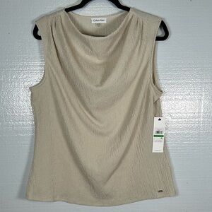 Calvin Klein NWT Metallic Beige Knit Sleeveless Mock Neck Top Women’s Size Large